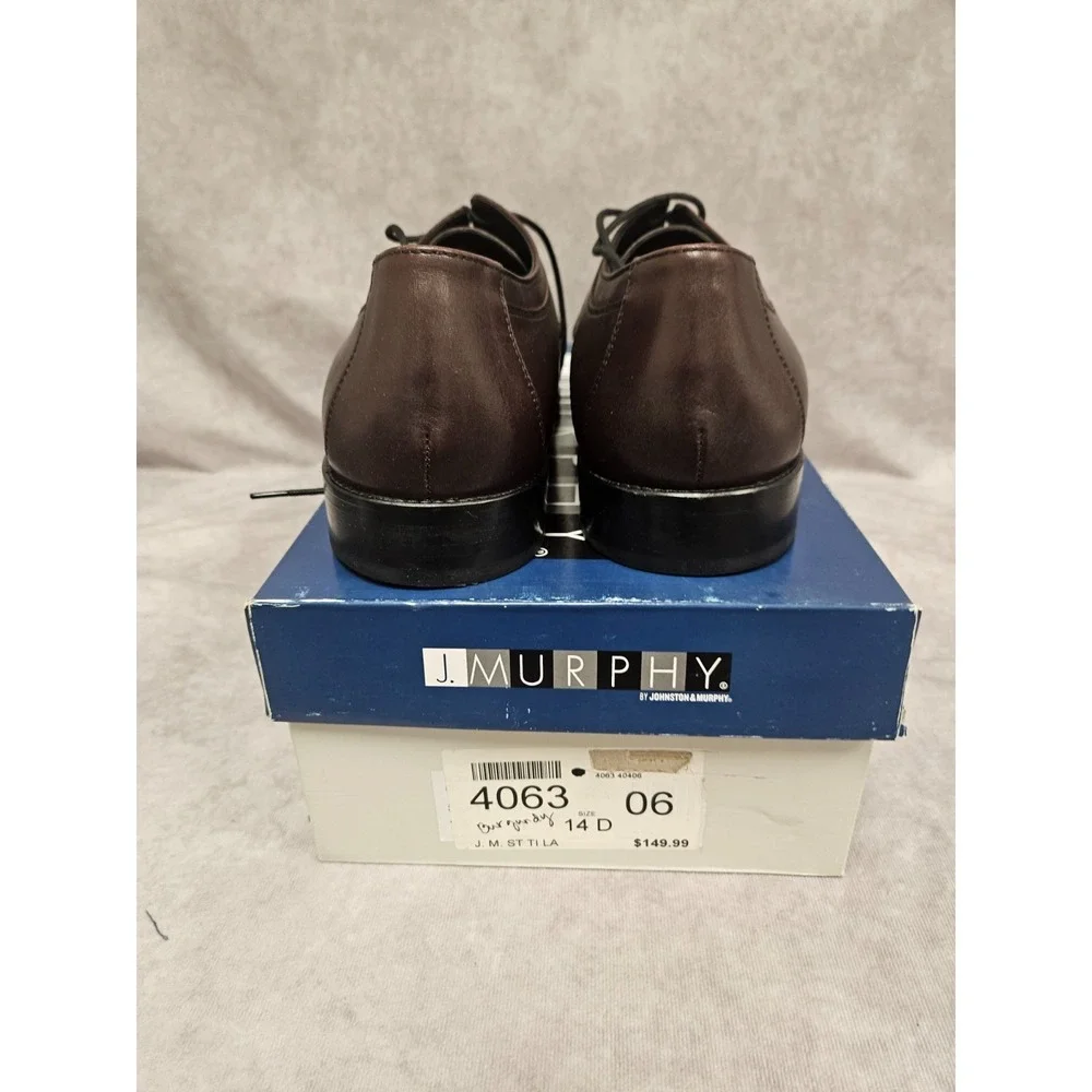 J. MURPHY MENS NOVICK CAP TOE LEATHER BURGANDY OXFORD SHOES SIZE 14D NEW